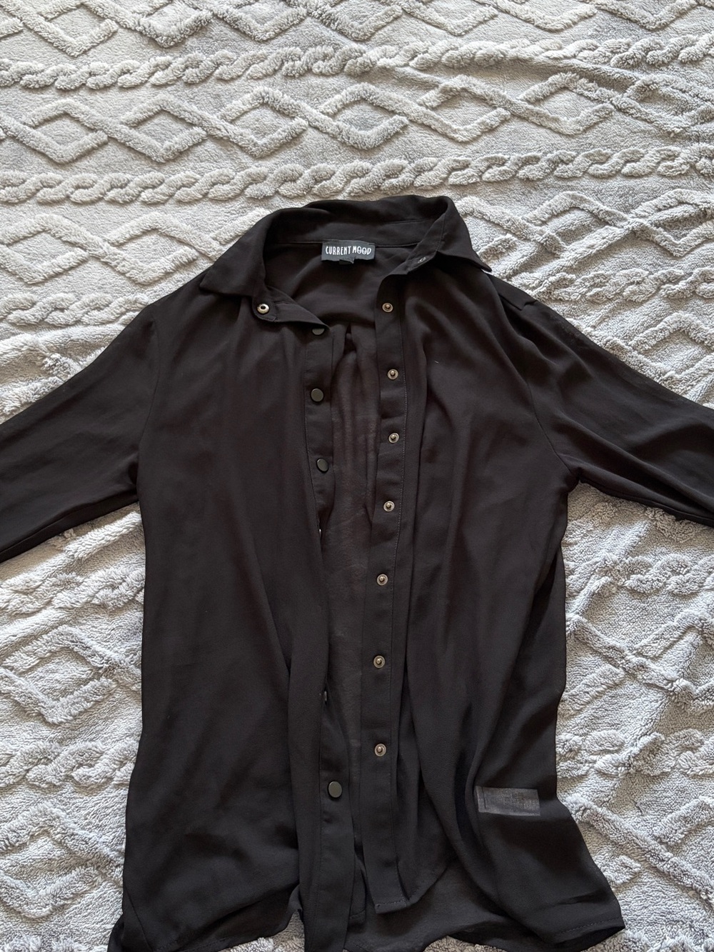 Current Mood Sheer Black Button-Up Tunic